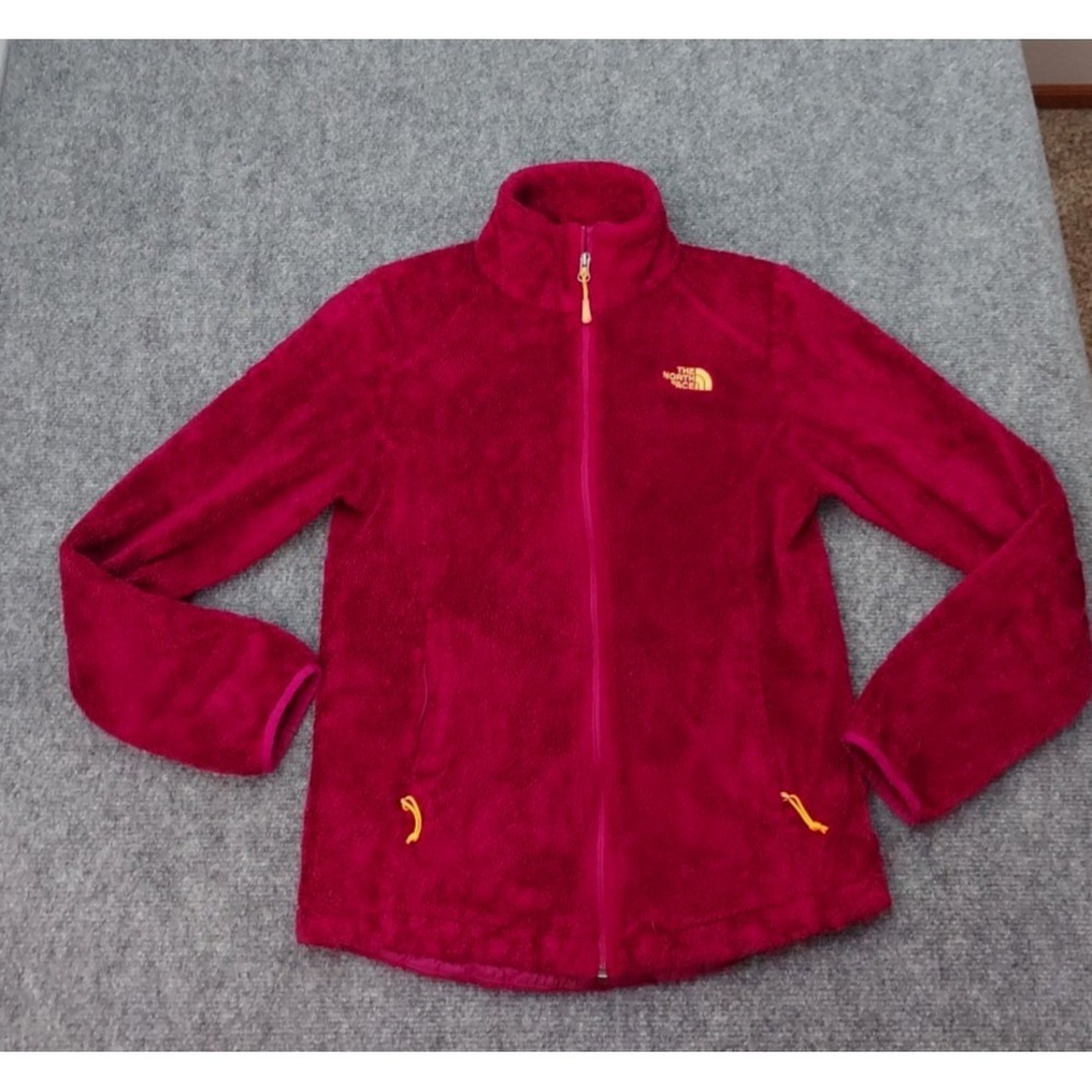 North Face Fleece Jacket Womens Small Pink Gold Logo High Pile Full Zip‎ Outdoor